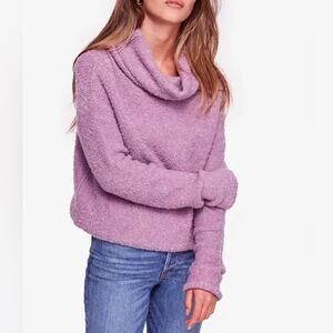 Free People Lavender Stormy Fuzzy Cowl-Neck Sweater Size M